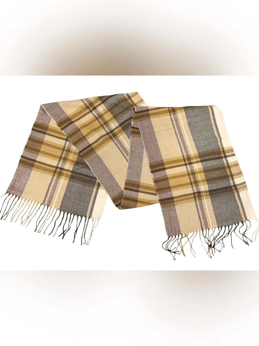 Vintage 80s 100% Cashmere Scarf Hand Tailored in Germany Earthy Plaid 72x12”